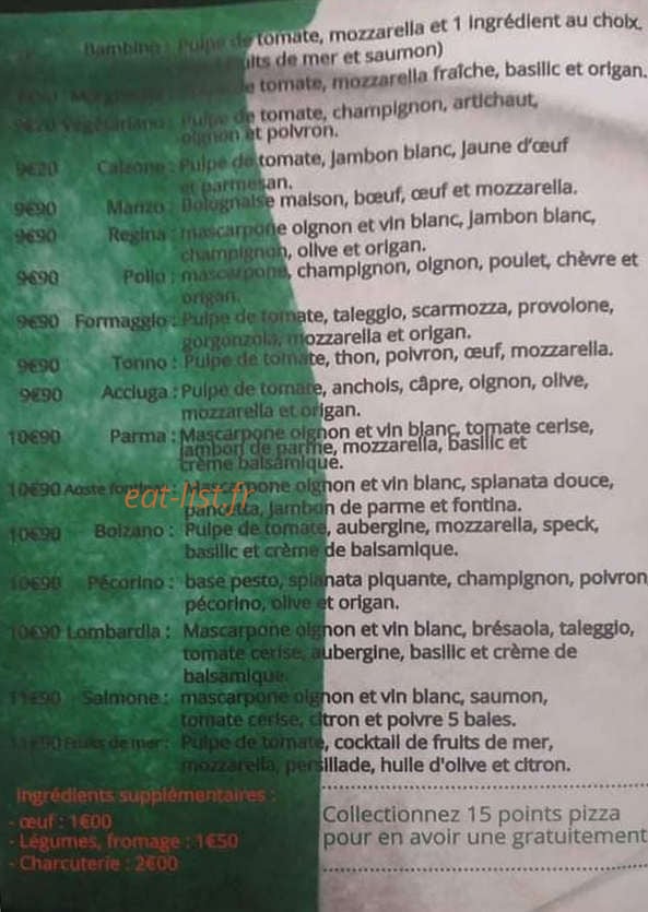 Tocino Pizzas — carte page 1
