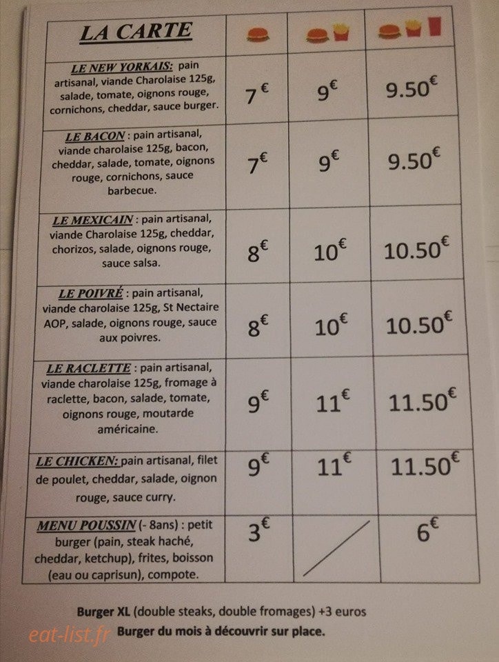 Tom's Burgers — carte page 1