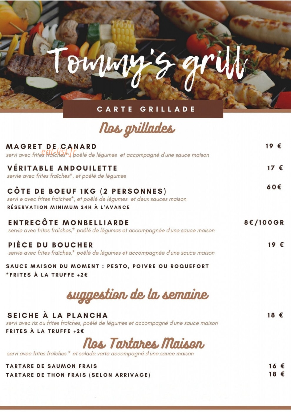 Tommy's grill — carte page 1