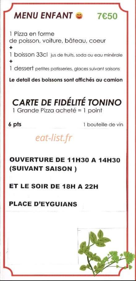 Tonino Pizza — carte page 6