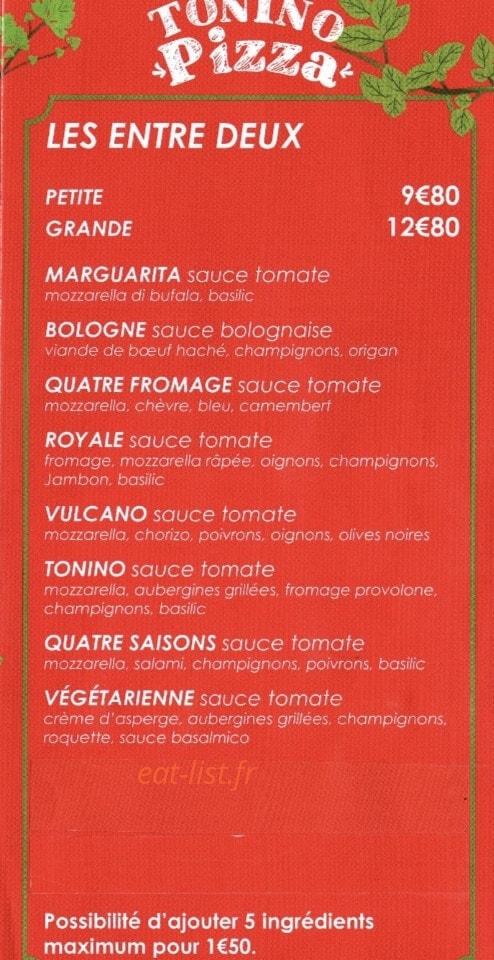 Tonino Pizza — carte page 3