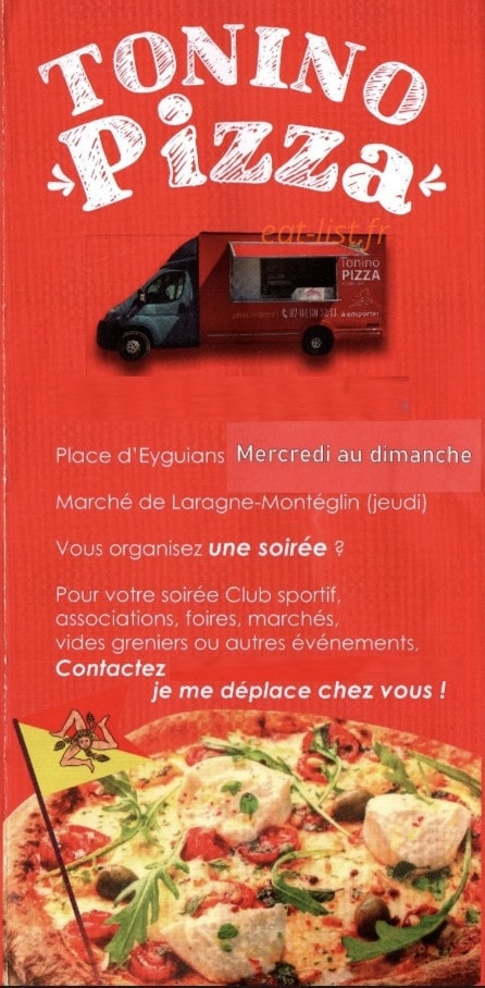 Tonino Pizza — carte page 1