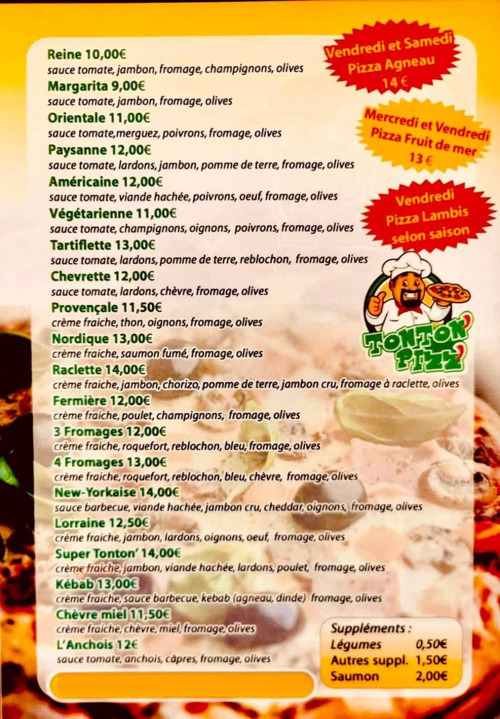 Tonton'Pizz' — carte page 1