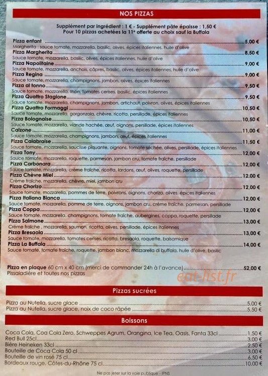 Tony Pizza — carte page 2