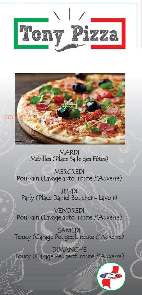 Tony Pizza — carte page 1