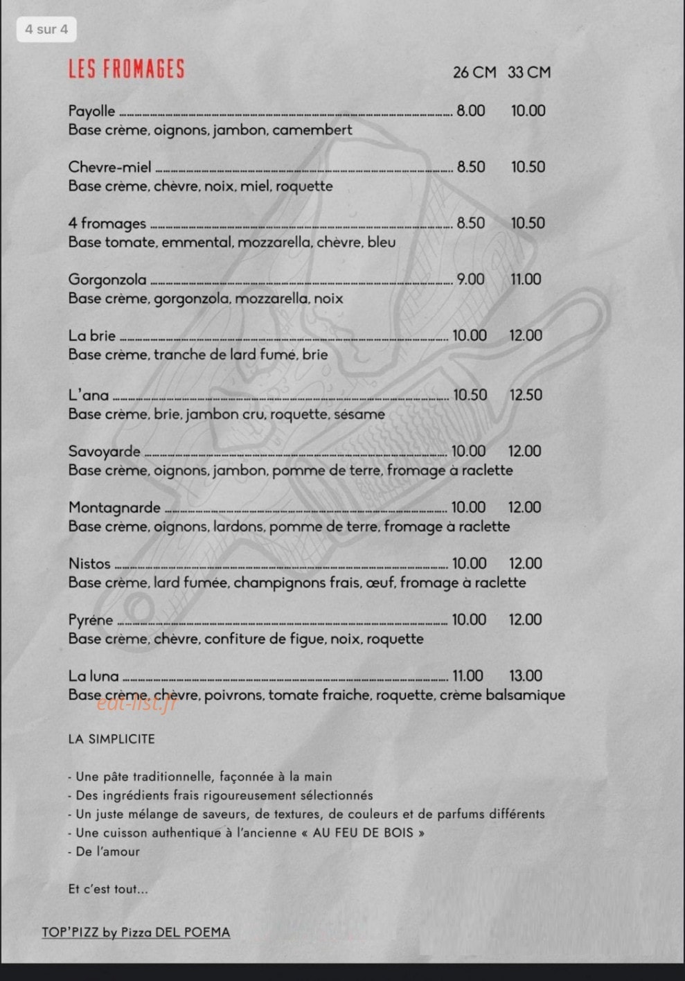 Top Pizz — carte page 4