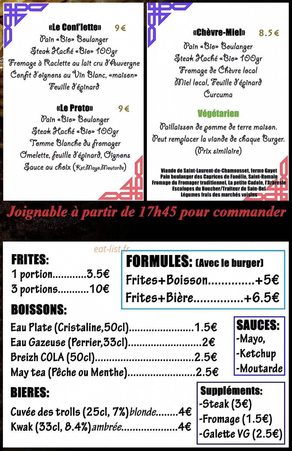 La Carte des Plats et Boissons - Food Traboule