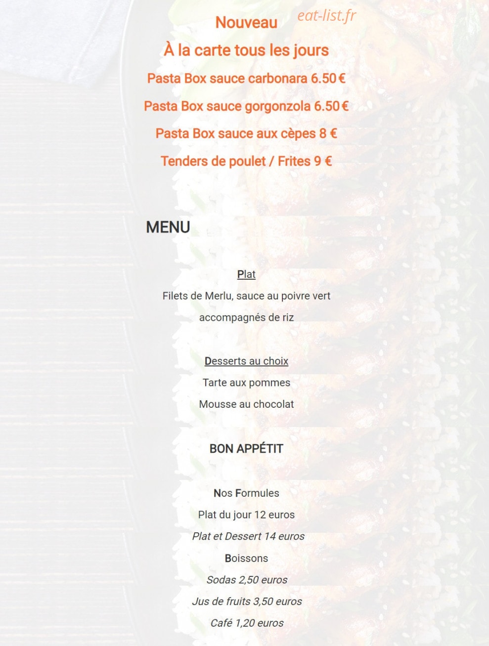 Trait'Food — carte page 1