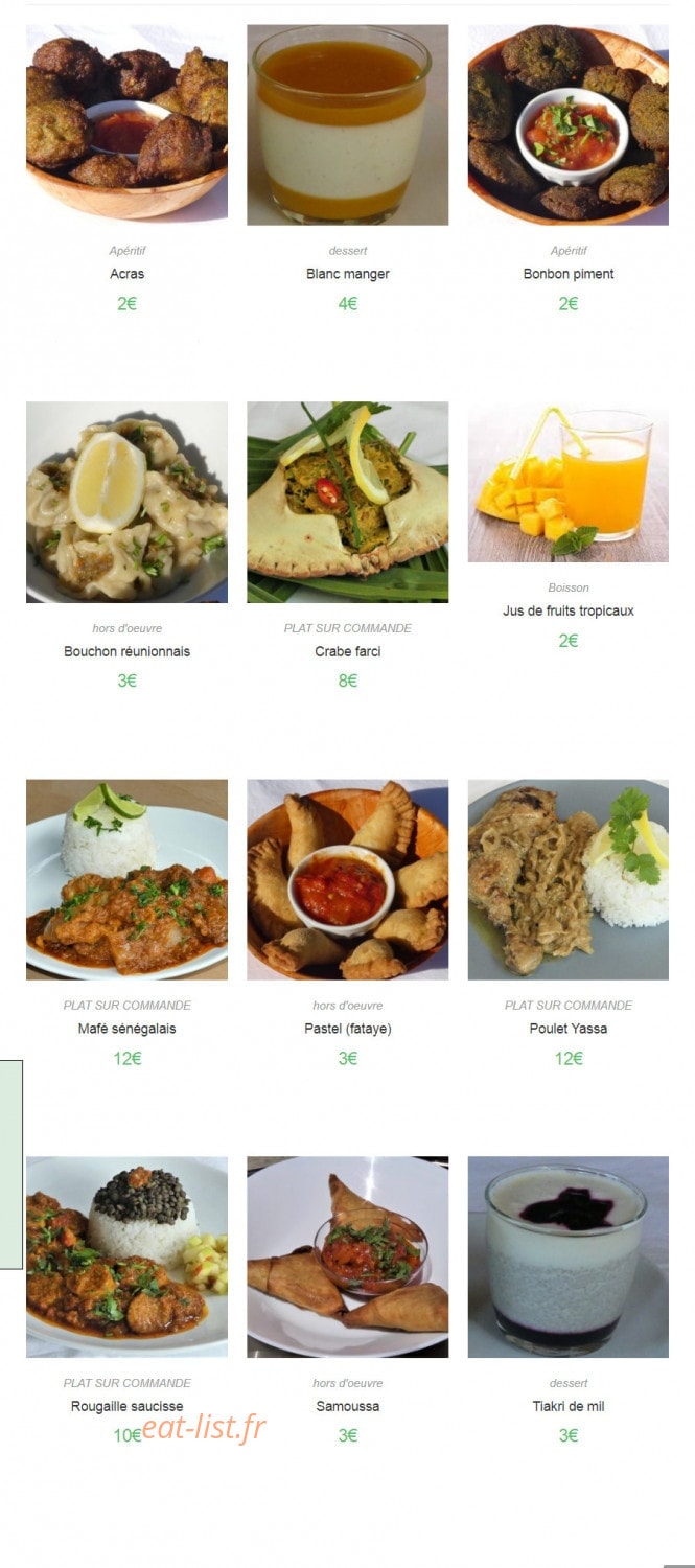 Tropic-food — carte page 1