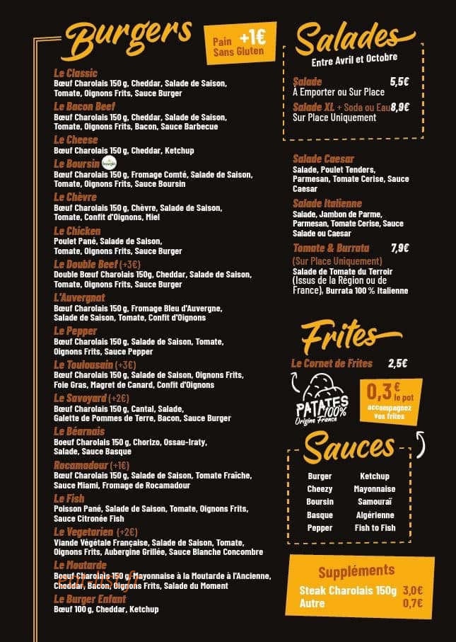 Tute a Burger — carte page 1