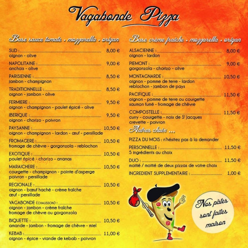 Vagabonde Pizza — carte page 2