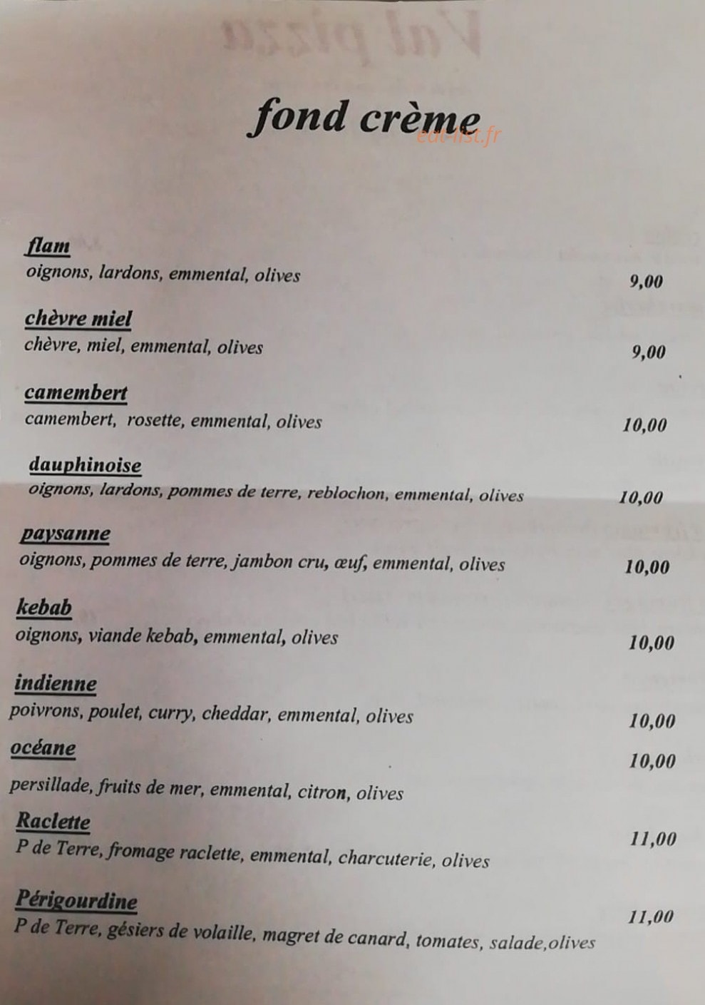 Val Pizza — carte page 2