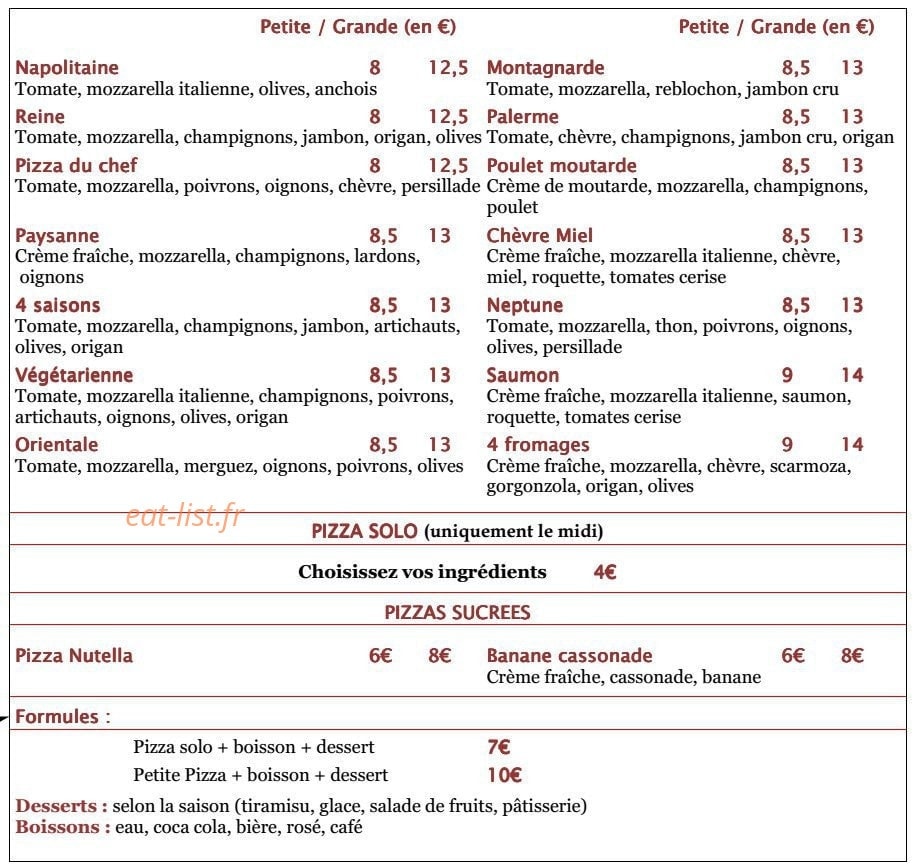 Valentino Pizzas — carte page 2