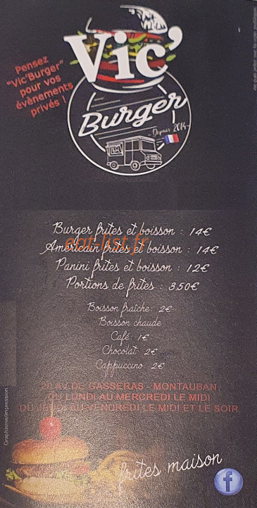 Vic'Burger — carte page 1