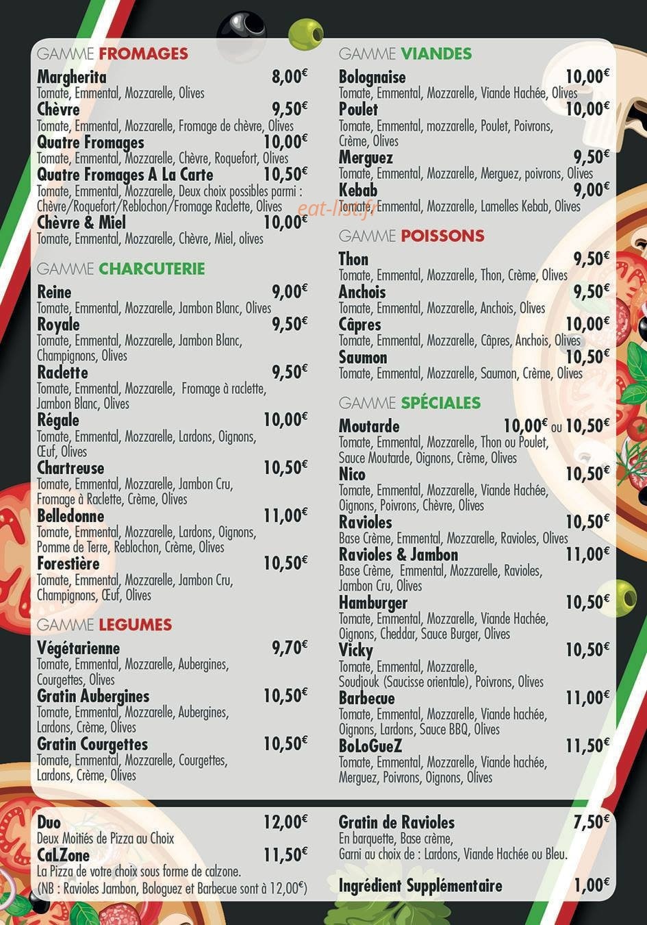 Vicky Pizza — carte page 1