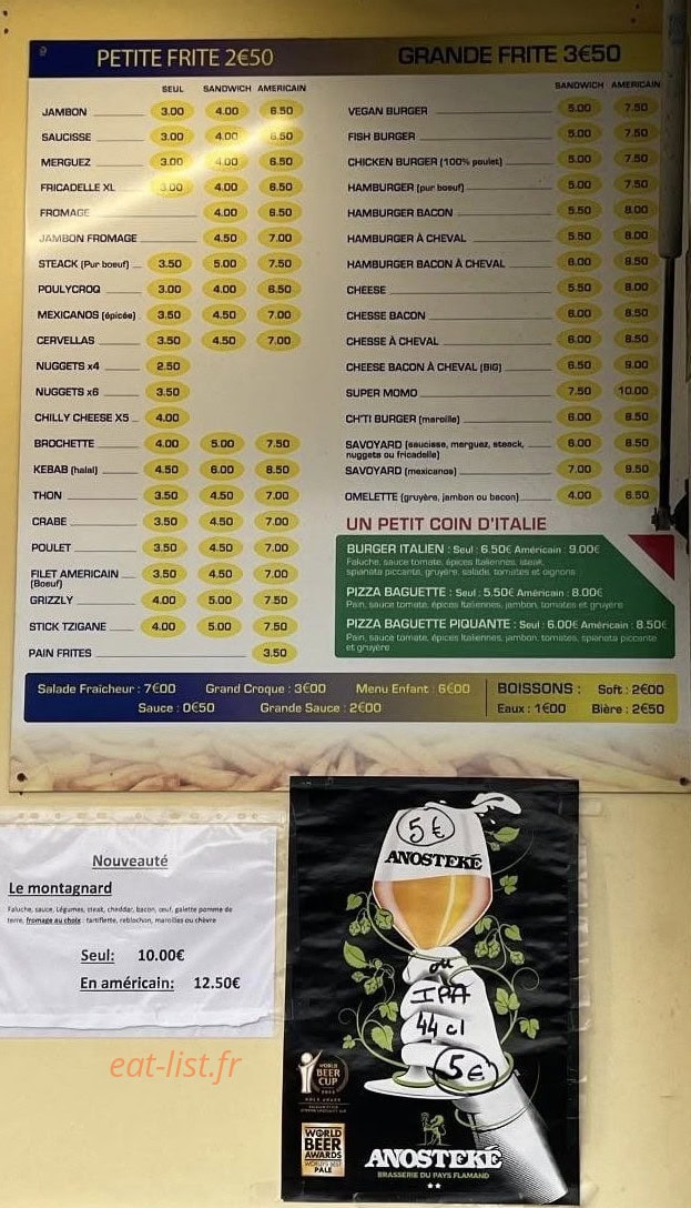 Vimy Frites — carte page 1