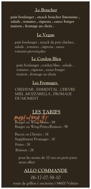Vintage Burger — carte page 1