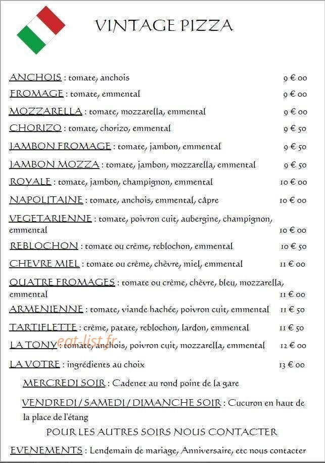 Vintage Pizza — carte page 1