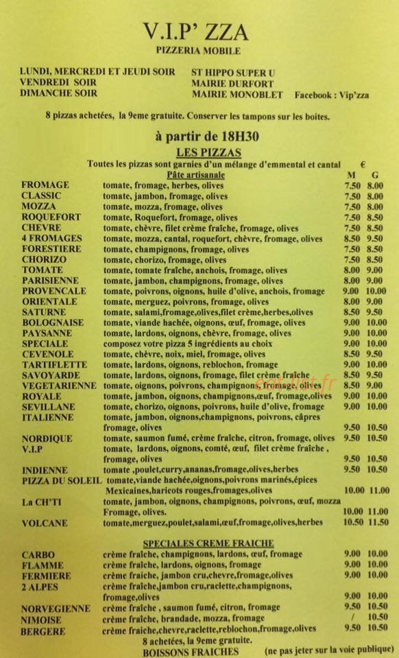Vip'zza — carte page 1