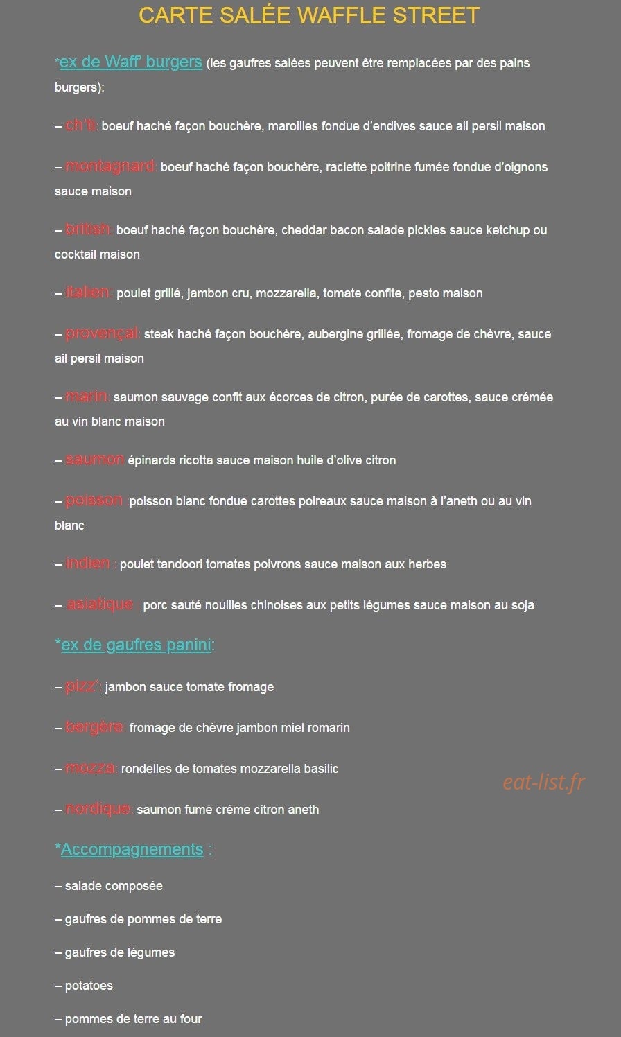 Waffle Street — carte page 1