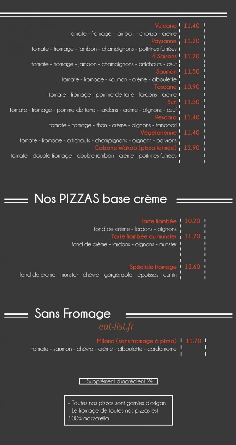 Wakoo Pizza — carte page 2