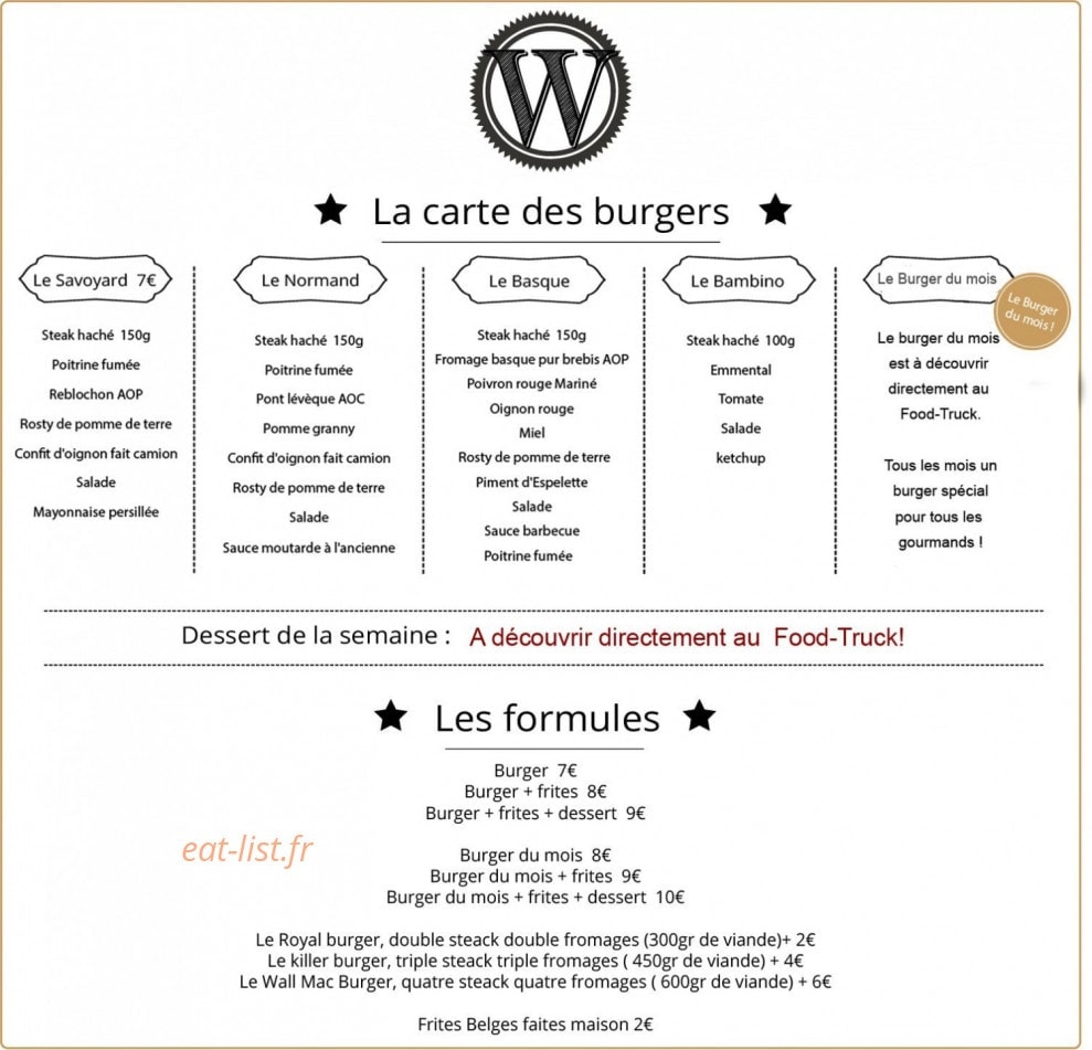 Wall Mac Burger — carte page 1