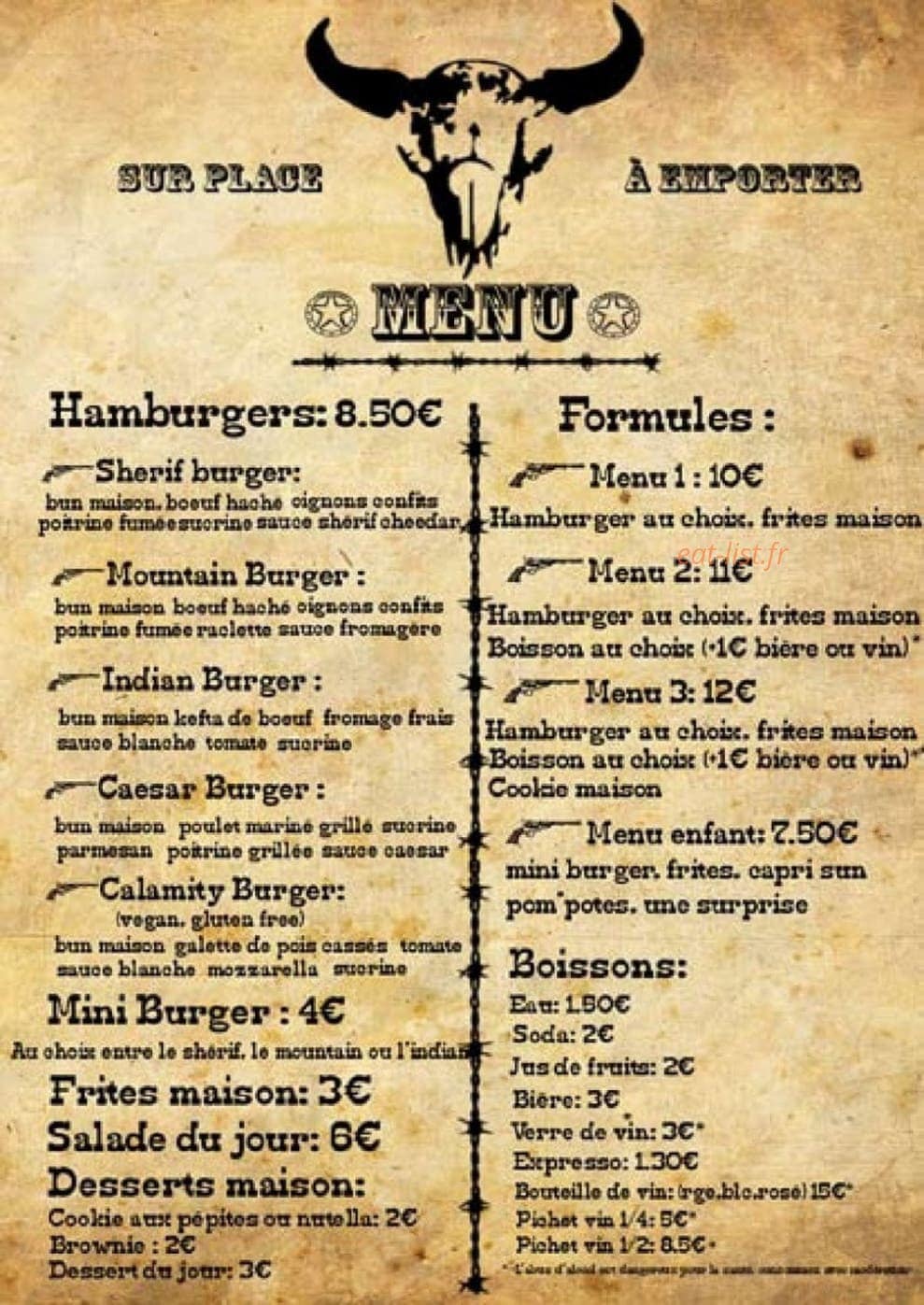 Wanted burger — carte page 1