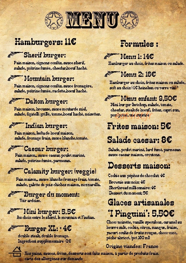 Wanted Burger — carte page 1