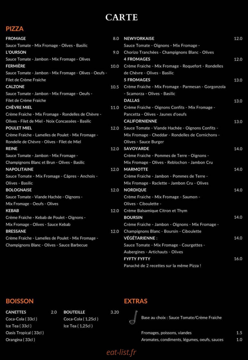 Wanted Pizza — carte page 1