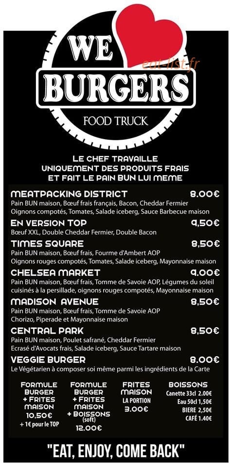 We Love Burgers — carte page 1