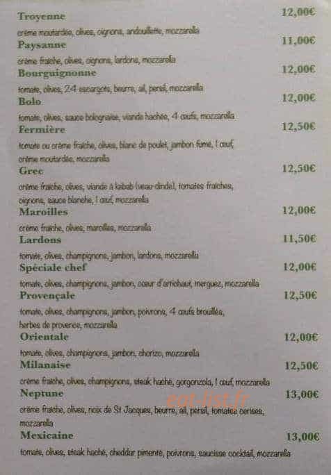 Willy Pizza — carte page 2