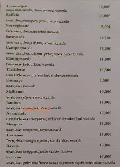 Willy Pizza — carte page 1