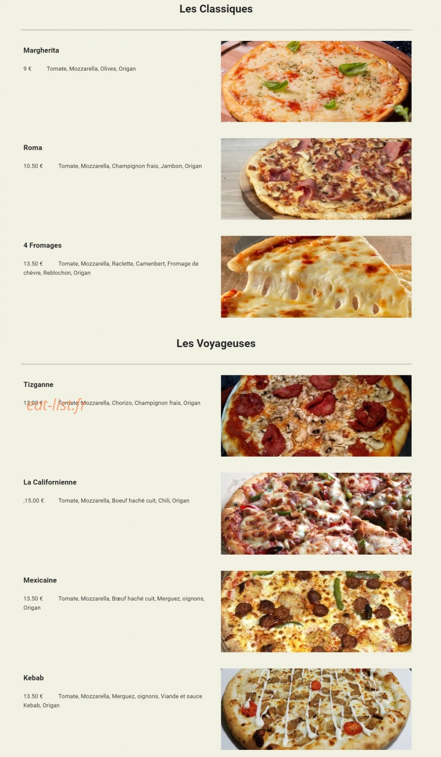 Wolfy Pizza — carte page 1