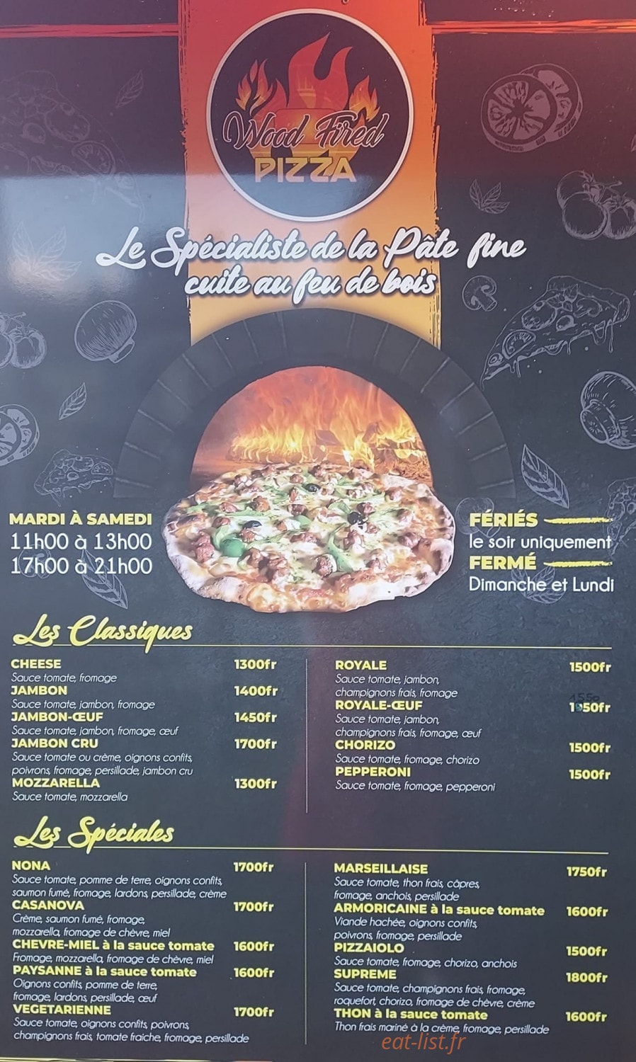 Wood Fired Pizza — carte page 1