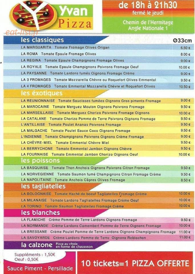 Yvan Pizza — carte page 1