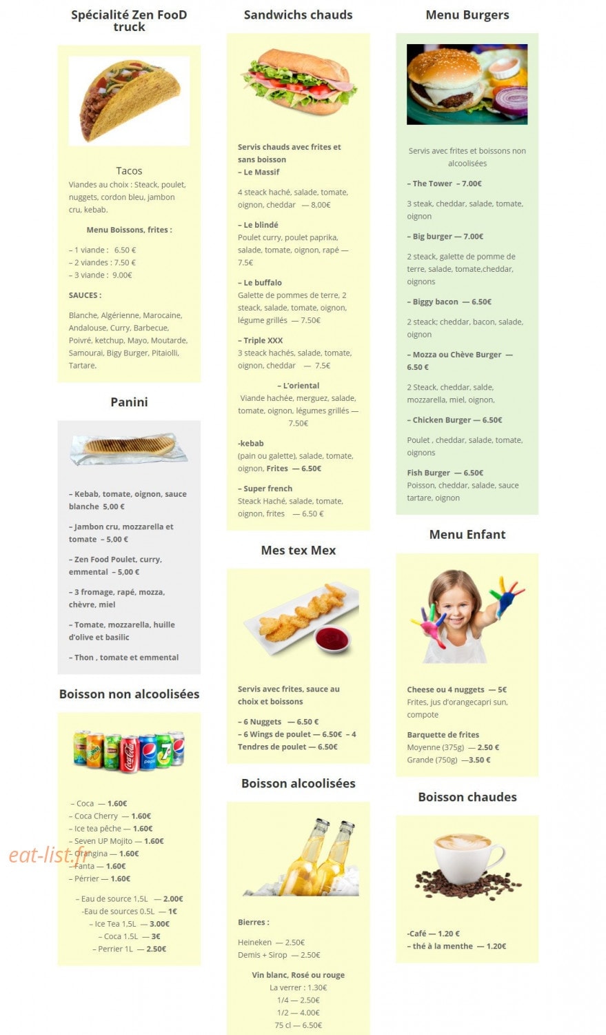 Zen Food — carte page 1