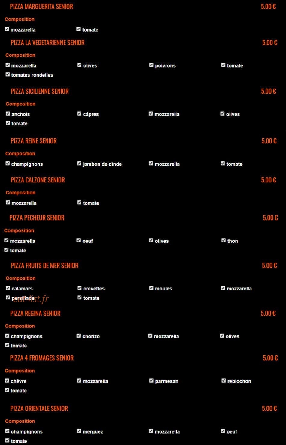 7 pizza — carte page 18
