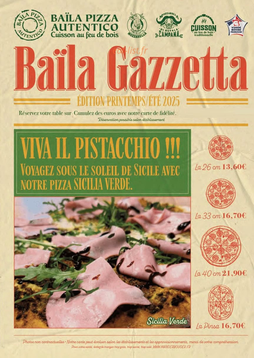 Baïla Pizza — carte page 1