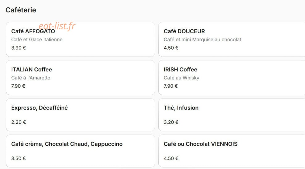 Menu Bistro Romain - Caféterie
