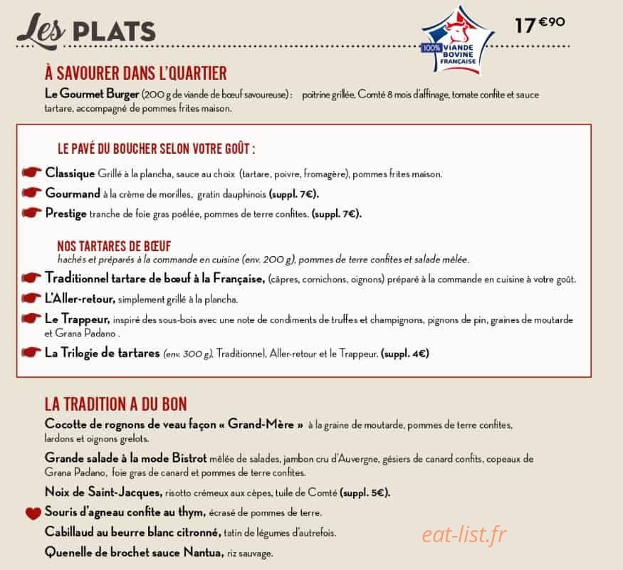Menu Bistrot du boucher - Les plats - carte hiver 2020 Bourg en Bresse