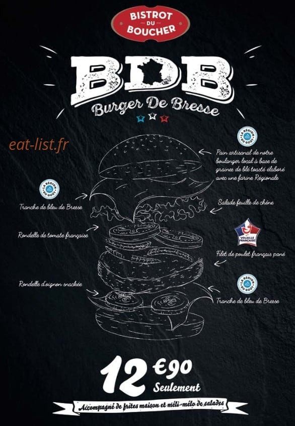 Menu Bistrot du boucher - Le burger de bresse - carte hiver 2020 Bourg en Bresse