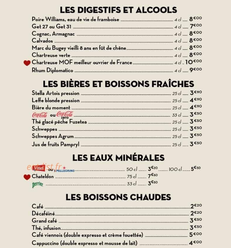 Menu Bistrot du boucher - Apéritifs et digestifs - 2 - carte hiver 2020 Bourg en Bresse