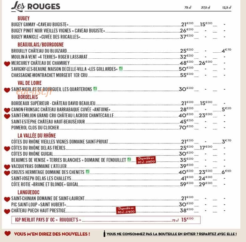 Menu Bistrot du boucher - La carte des vins - 2