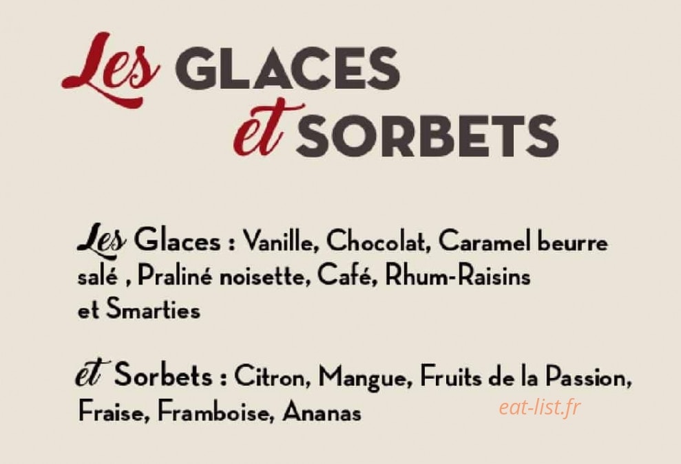 Menu Bistrot du boucher - Les glaces et sorbets - carte hiver 2020 Bourg en Bresse