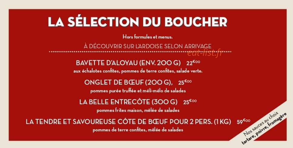 Menu Bistrot du boucher - La sélection du boucher - carte hiver 2020 Bourg en Bresse