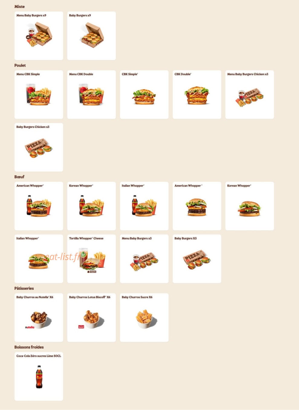 Burger King — carte page 1