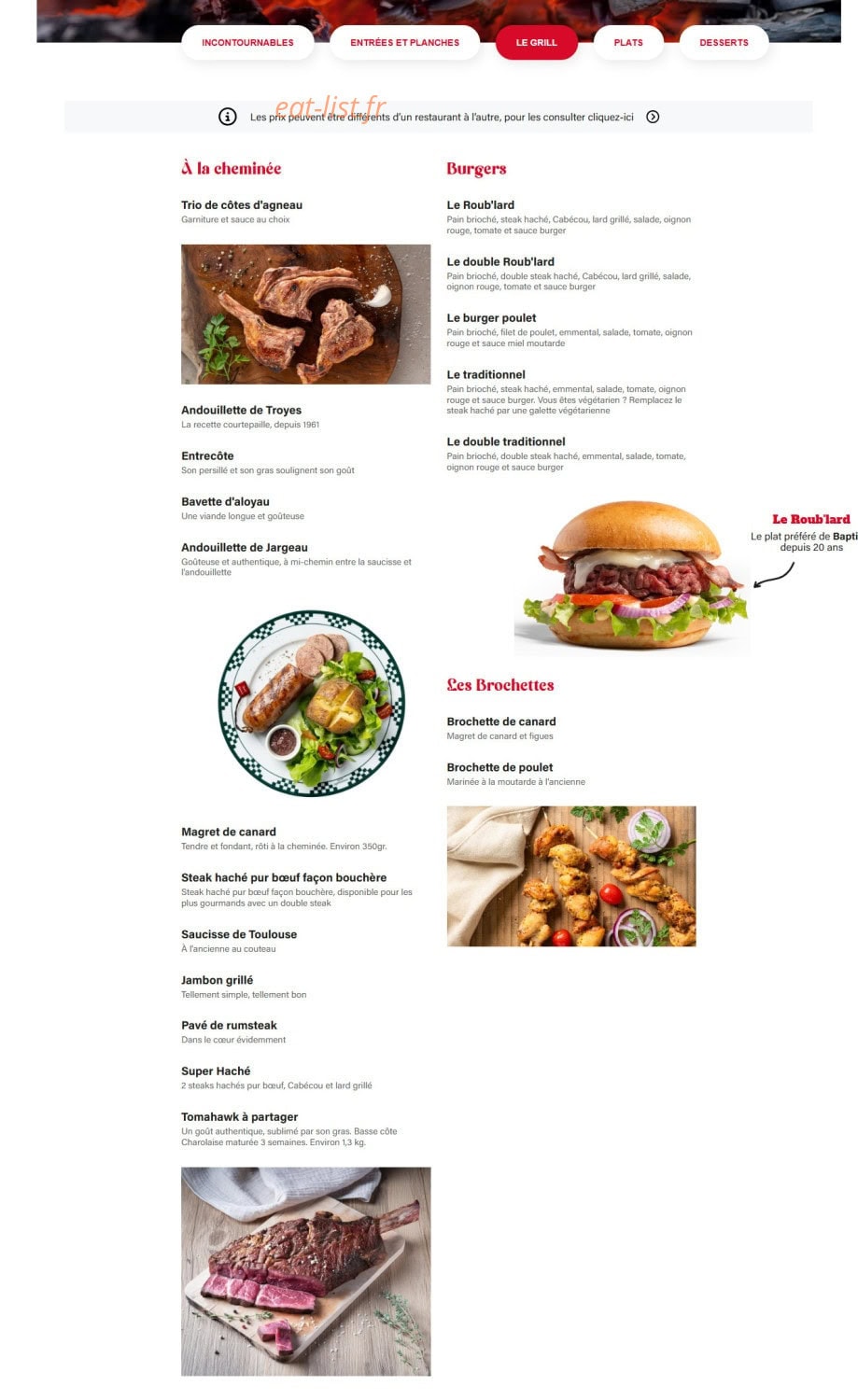 Menu Courtepaille - Grill