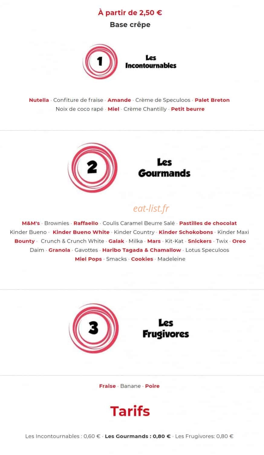 Menu Fête à Crêpe - Les possibilités de crêpes sucrées