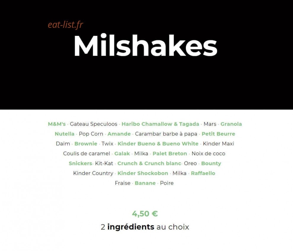Menu Fête à Crêpe - Les Milk-shakes