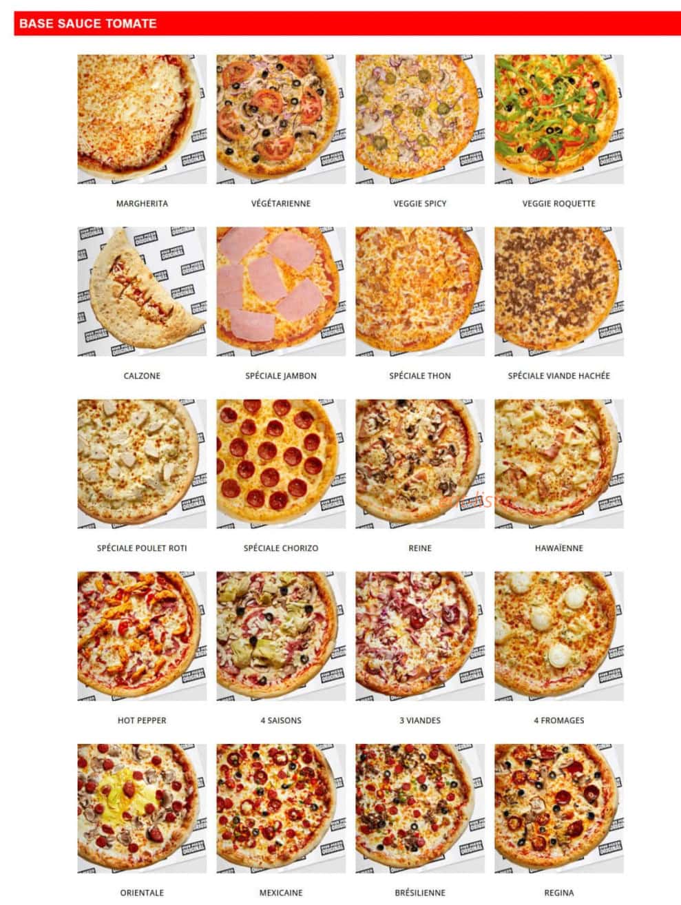 Five Pizza Original — carte page 1